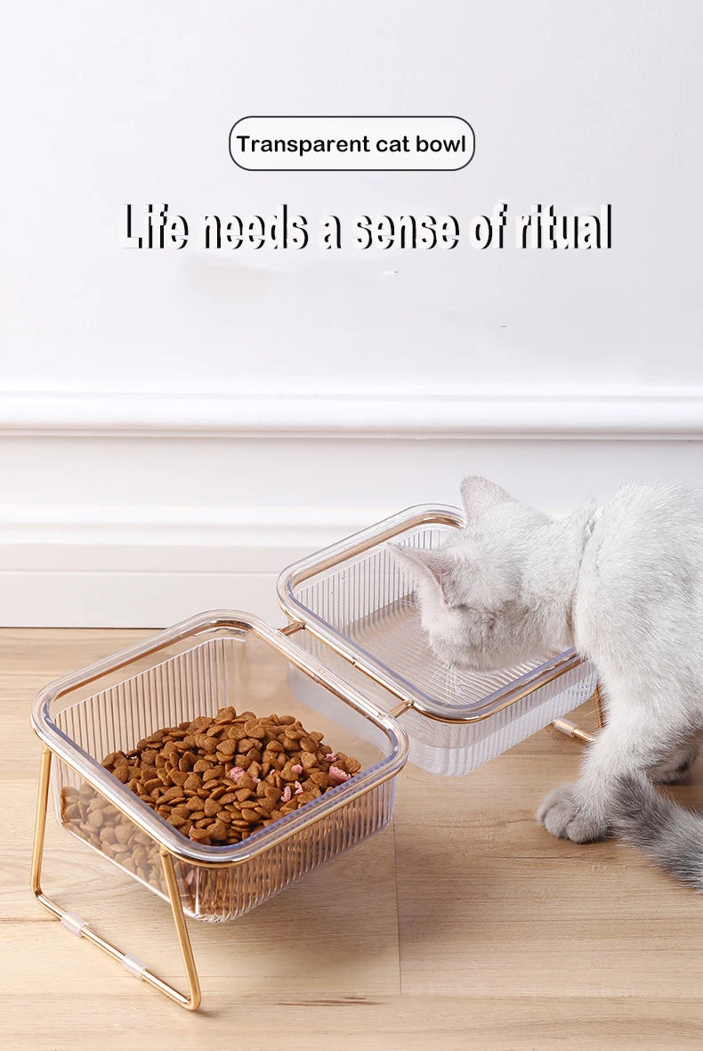 Elevated Double Cat Feeder with Transparent Bowls