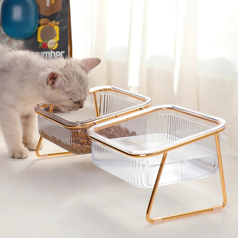 Elevated Double Cat Feeder with Transparent Bowls