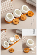 Condiment Organizer Set with Ceramic Jars & Wooden Rack