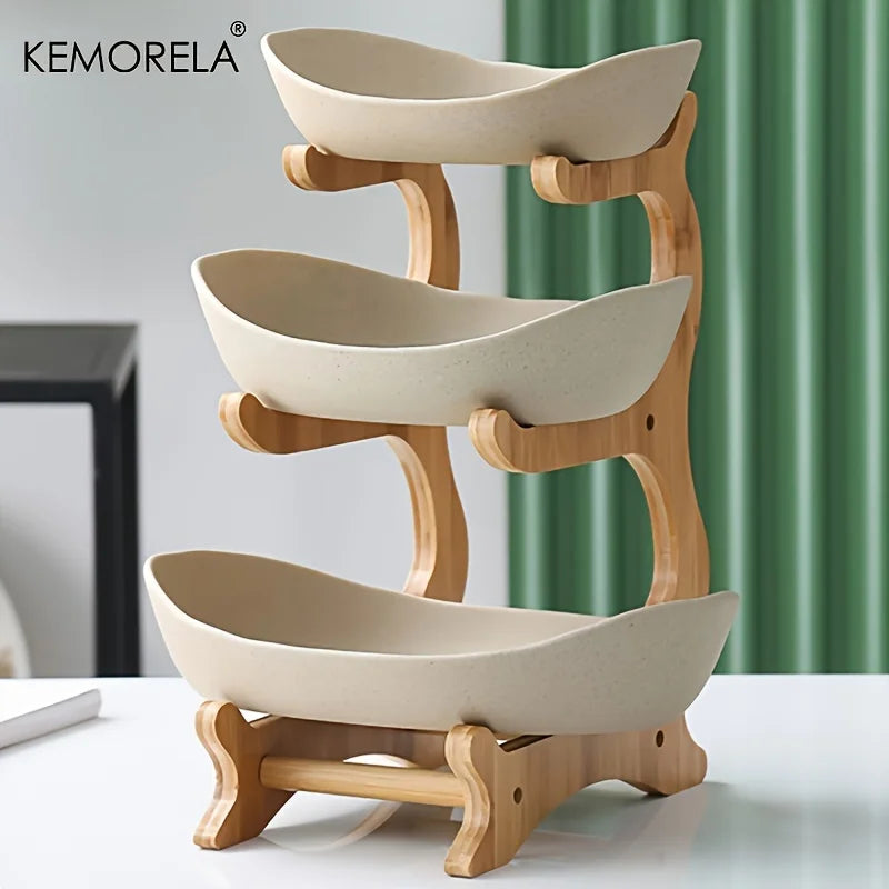 Tiered Fruit Bowl with Wooden Stand