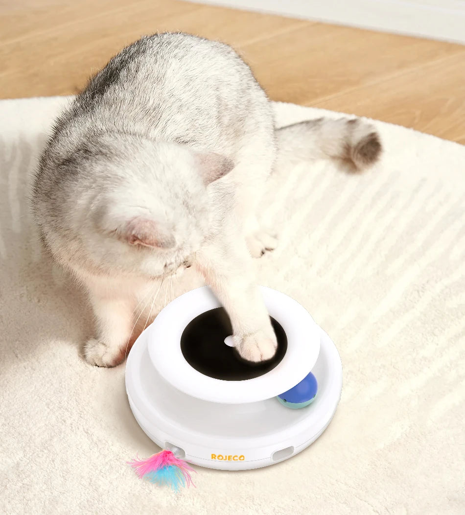 Interactive Electronic Cat Toy with Feathers and LED Lights