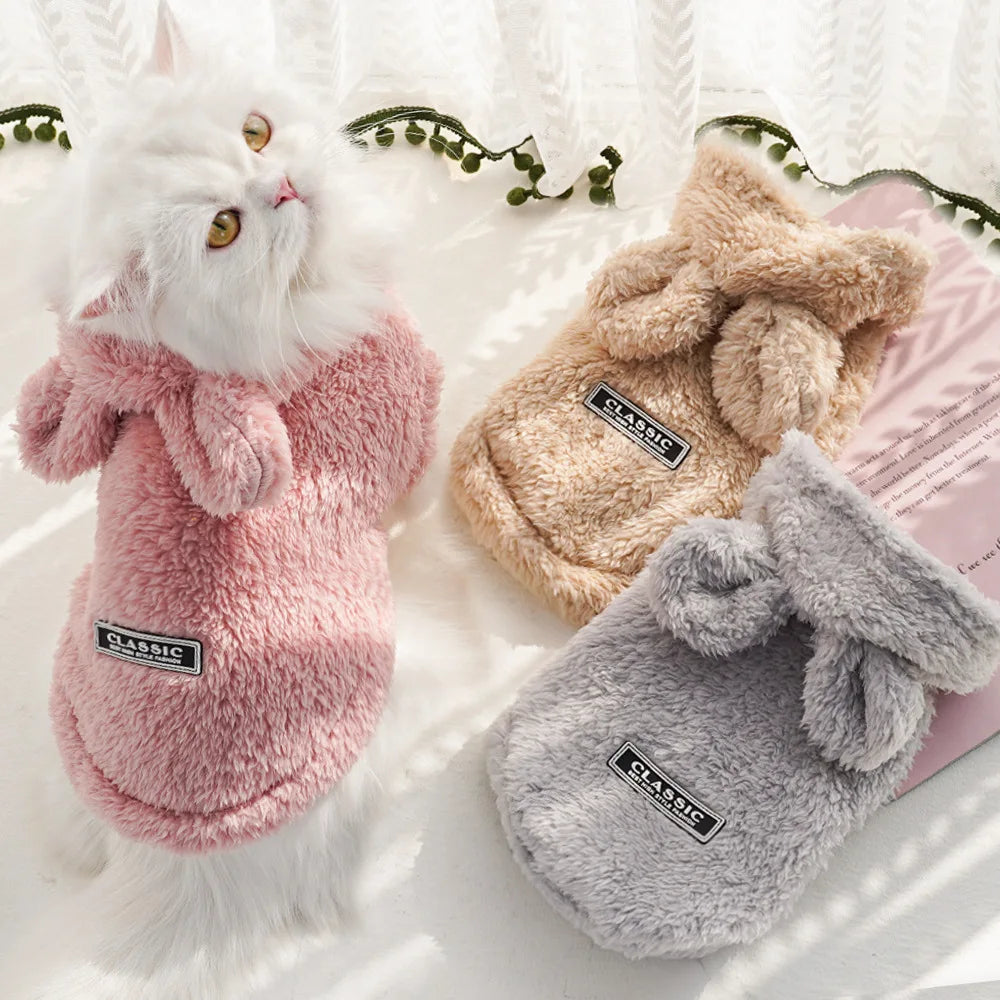 Plush Pet Hoodie for Cats & Small Dogs