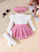 Baby Girl Romper Dress Set (Houndstooth) – 3 Pieces