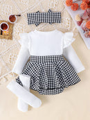 Baby Girl Romper Dress Set (Houndstooth) – 3 Pieces