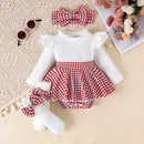 Baby Girl Romper Dress Set (Houndstooth) – 3 Pieces
