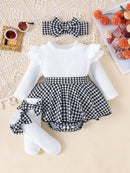 Baby Girl Romper Dress Set (Houndstooth) – 3 Pieces