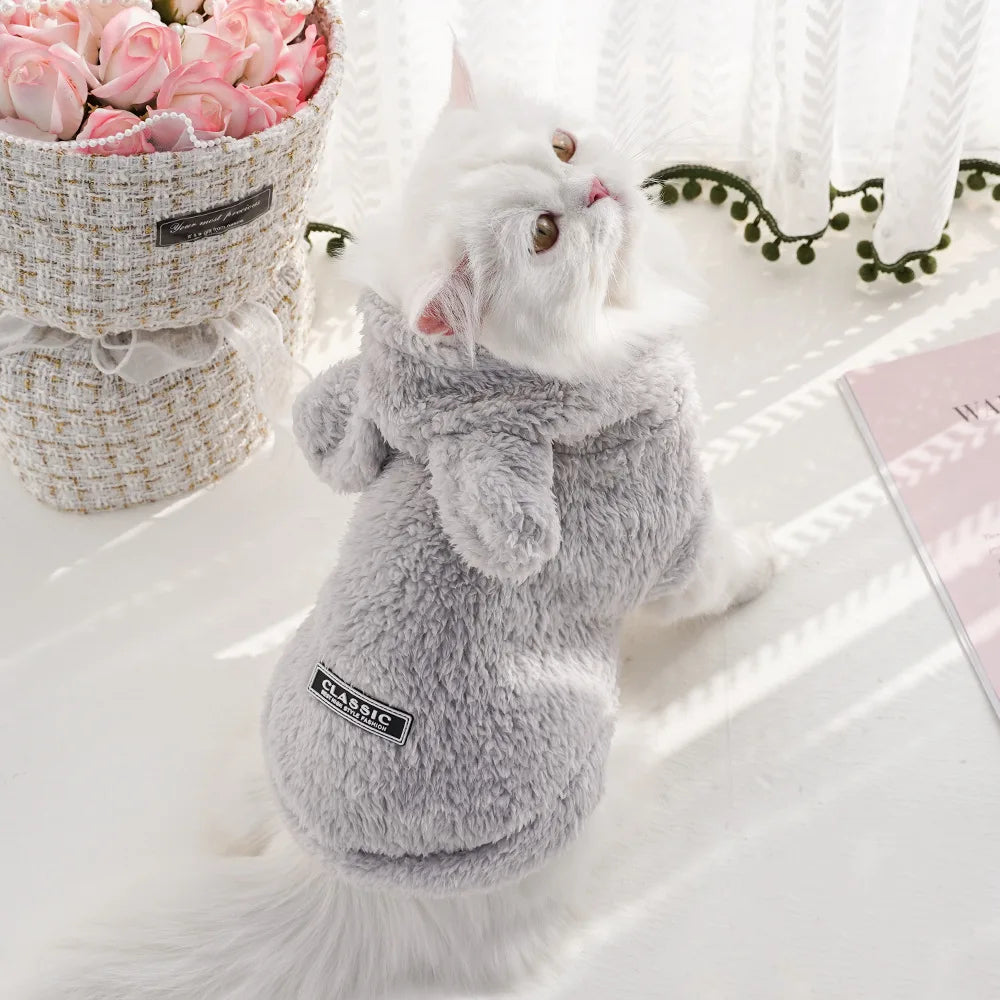 Plush Pet Hoodie for Cats & Small Dogs