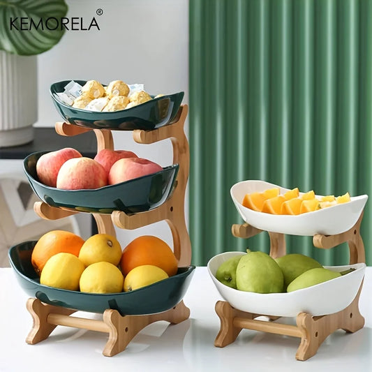 Tiered Fruit Bowl with Wooden Stand