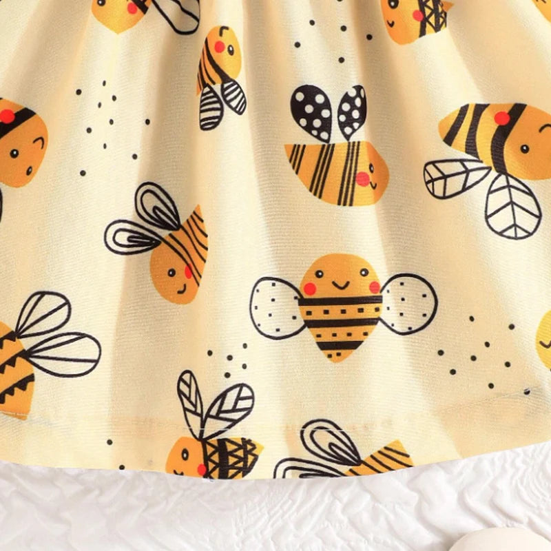 Baby Girls Bee Print Dress with Bow