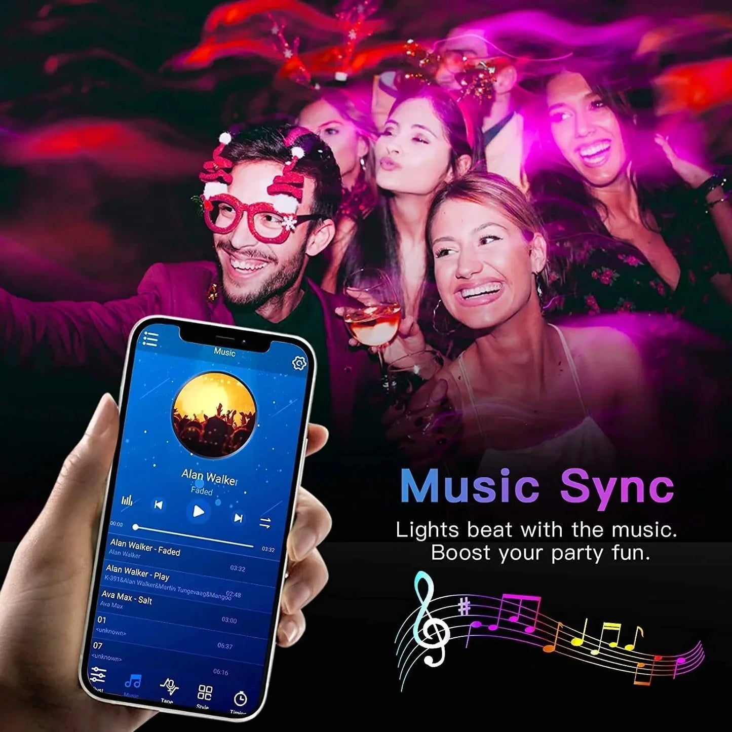 Fita de Luz LED RGB USB com App Bluetooth, Modo Música e Mudança de Cores