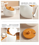 Condiment Organizer Set with Ceramic Jars & Wooden Rack