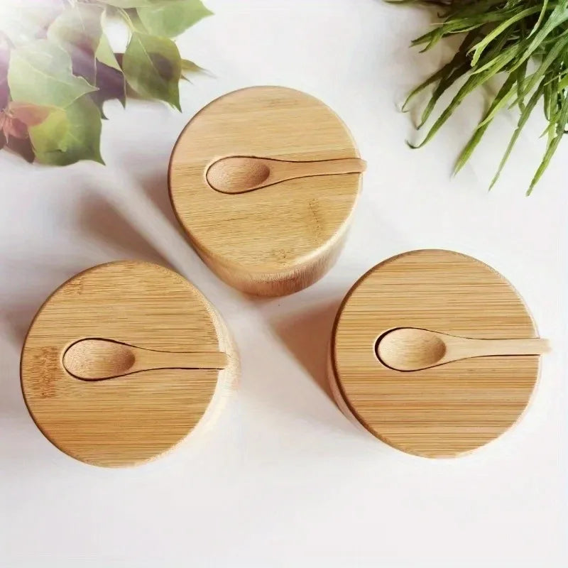 Bamboo Salt Cellar with Lid and Spoon