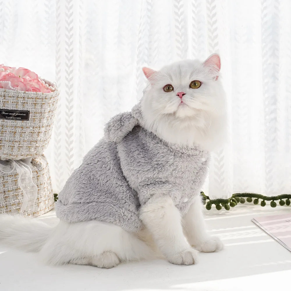 Plush Pet Hoodie for Cats & Small Dogs