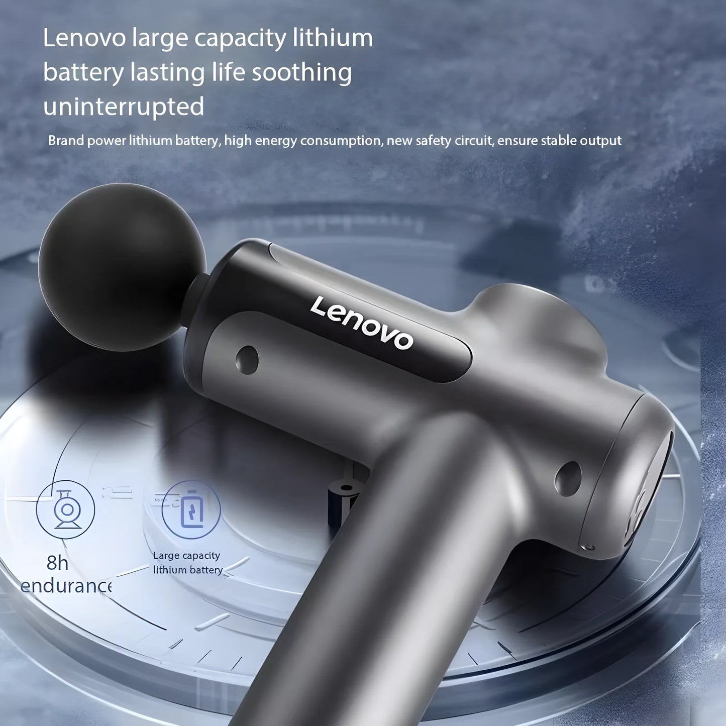 Pistola de Massagem Lenovo com Múltiplos Acessórios e Níveis de Intensidade