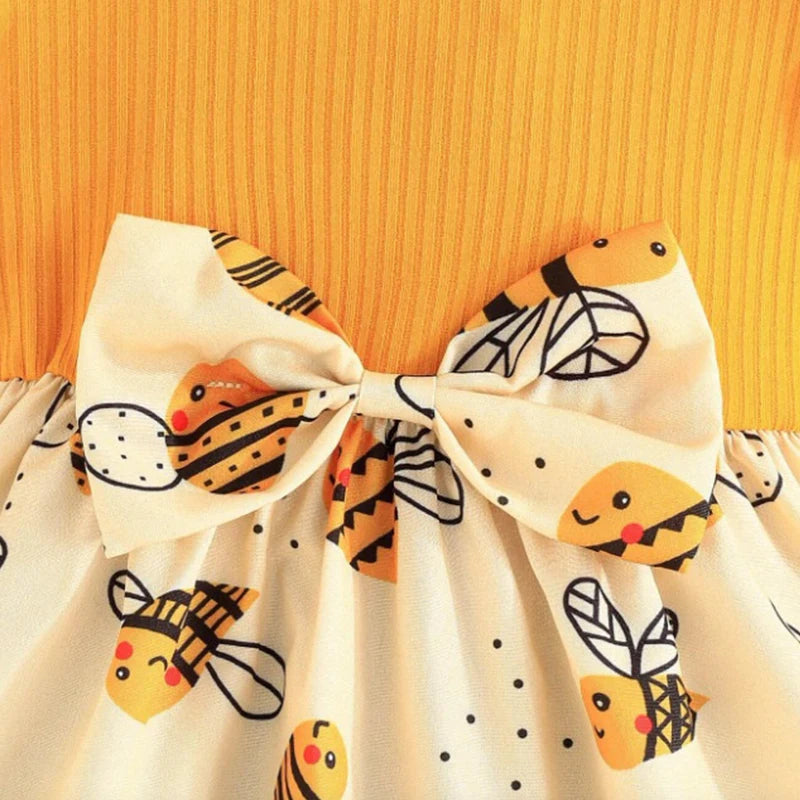 Baby Girls Bee Print Dress with Bow