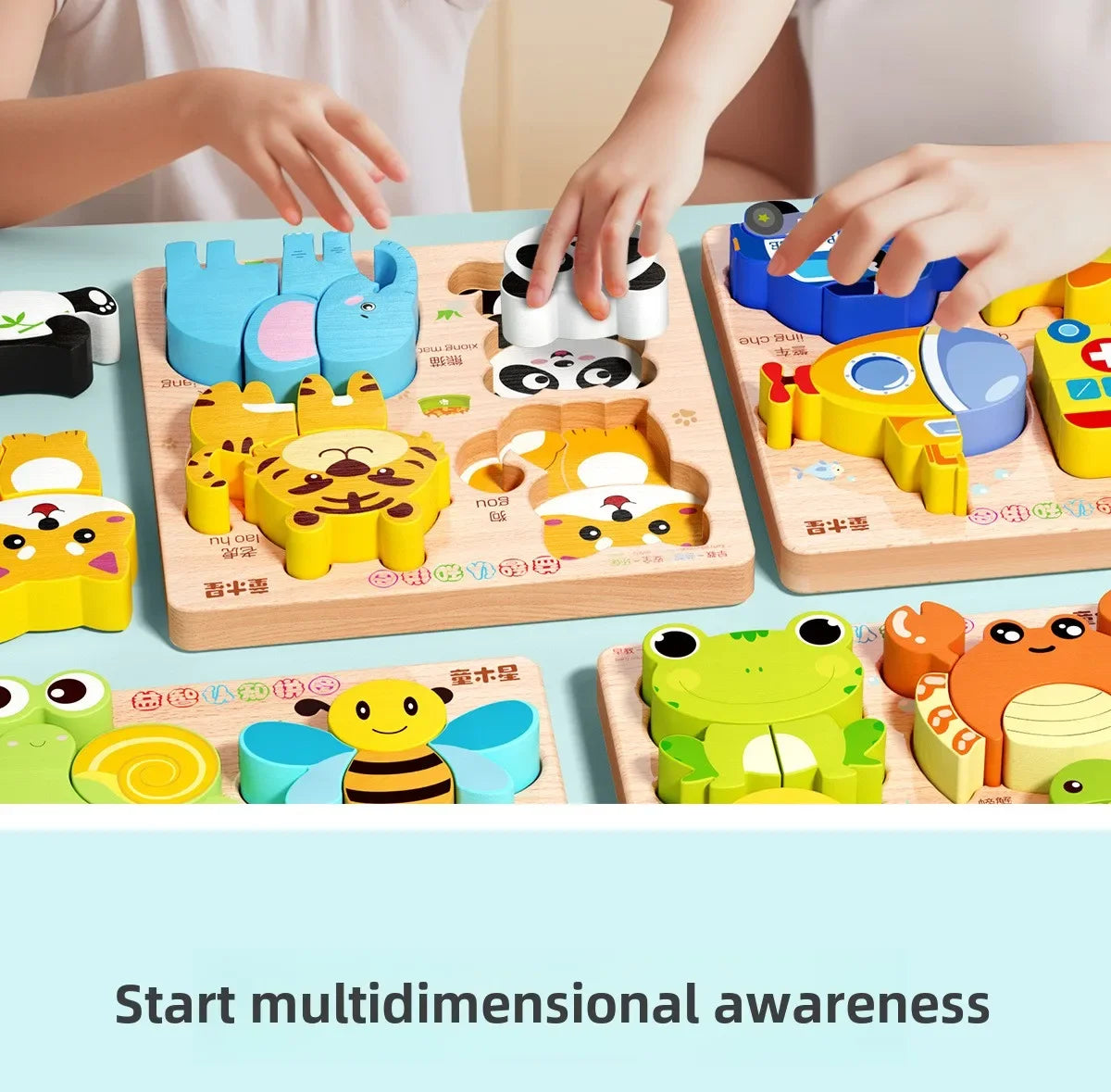 4-in-1 Wooden Montessori Puzzle (3D + Shapes + Numbers)