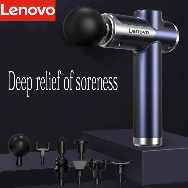 Pistola de Massagem Lenovo com Múltiplos Acessórios e Níveis de Intensidade