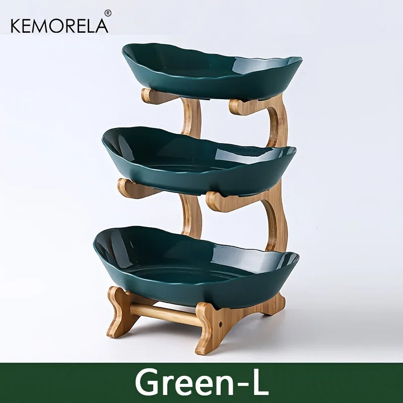 Tiered Fruit Bowl with Wooden Stand