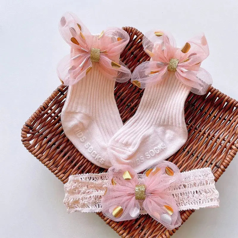 Baby Lace Bow Socks Set with Headband