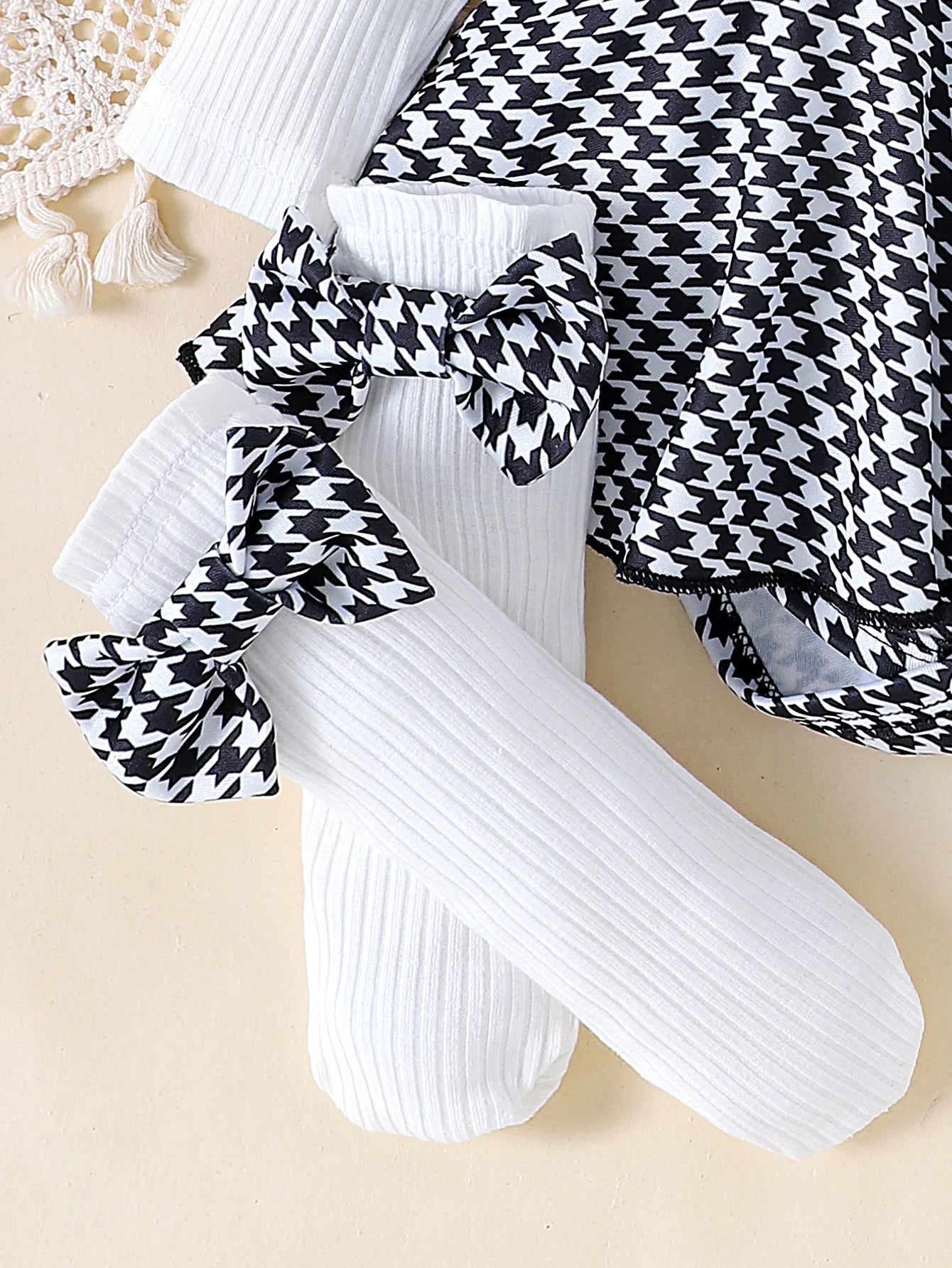 Baby Girl Romper Dress Set (Houndstooth) – 3 Pieces