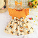 Baby Girls Bee Print Dress with Bow