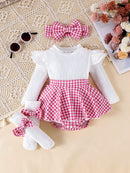 Baby Girl Romper Dress Set (Houndstooth) – 3 Pieces