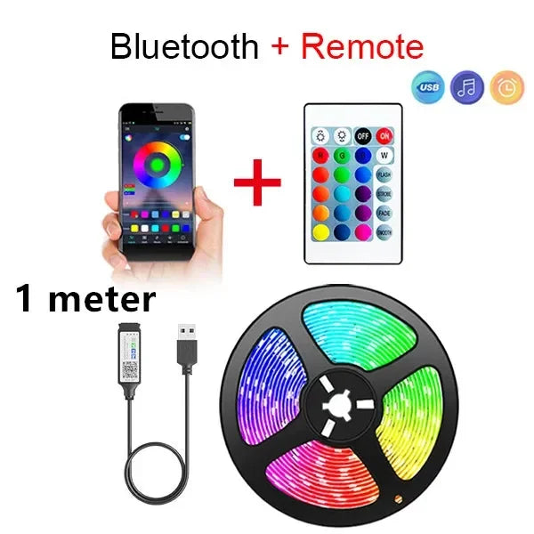 Fita de Luz LED RGB USB com App Bluetooth, Modo Música e Mudança de Cores