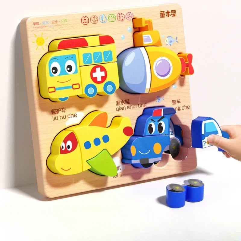 4-in-1 Wooden Montessori Puzzle (3D + Shapes + Numbers)
