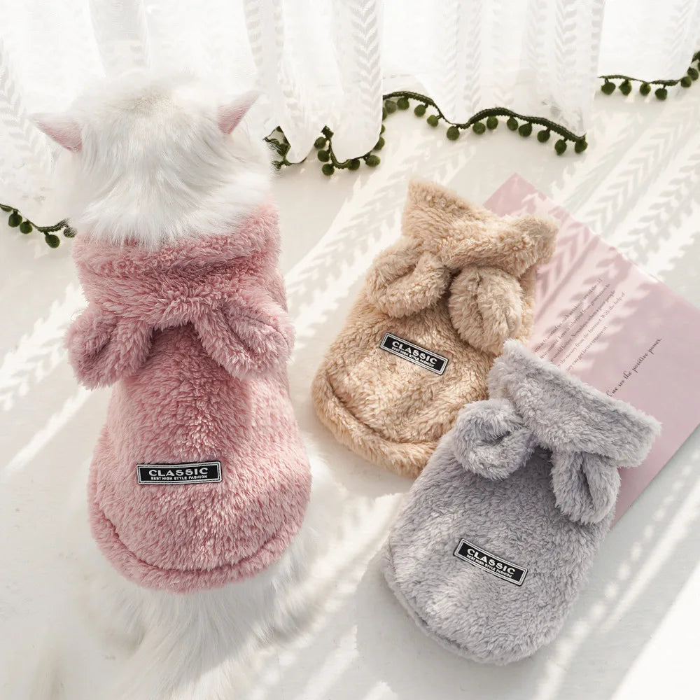 Plush Pet Hoodie for Cats & Small Dogs