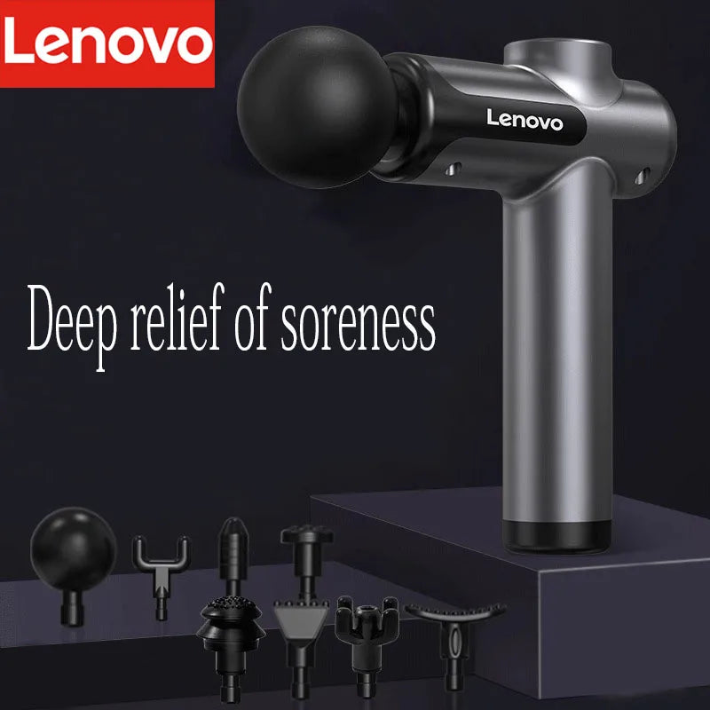 Pistola de Massagem Lenovo com Múltiplos Acessórios e Níveis de Intensidade