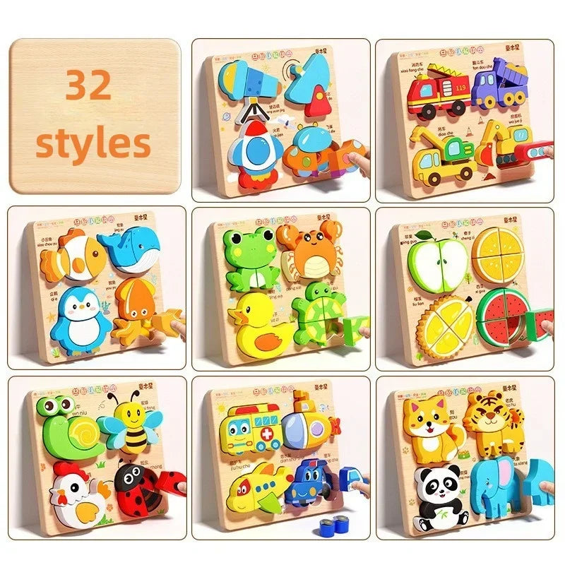 4-in-1 Wooden Montessori Puzzle (3D + Shapes + Numbers)