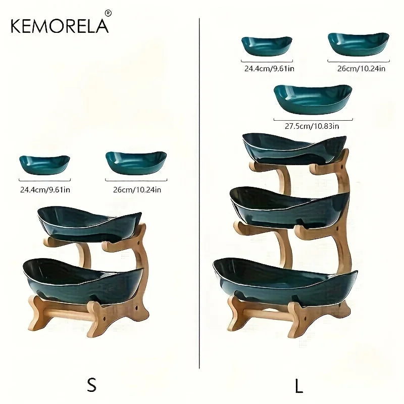 Tiered Fruit Bowl with Wooden Stand