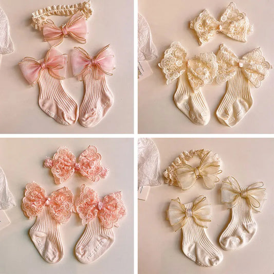Baby Lace Bow Socks Set with Headband