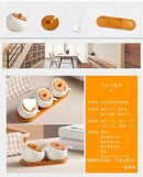 Condiment Organizer Set with Ceramic Jars & Wooden Rack