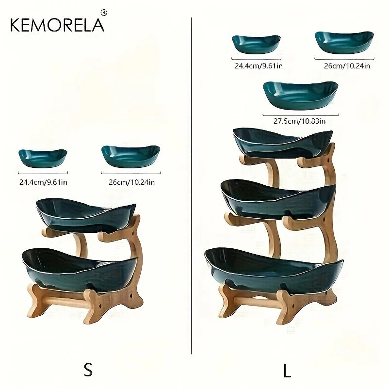Tiered Fruit Bowl with Wooden Stand