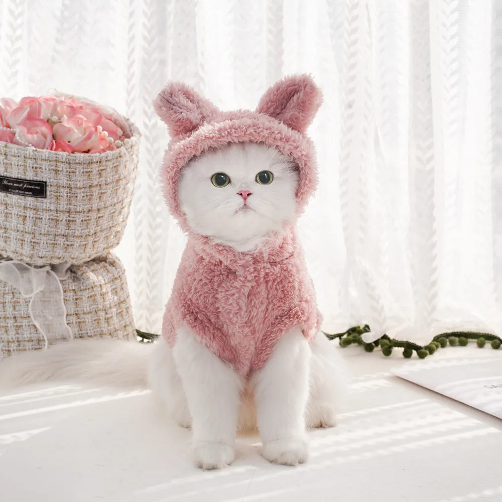 Plush Pet Hoodie for Cats & Small Dogs
