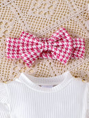 Baby Girl Romper Dress Set (Houndstooth) – 3 Pieces