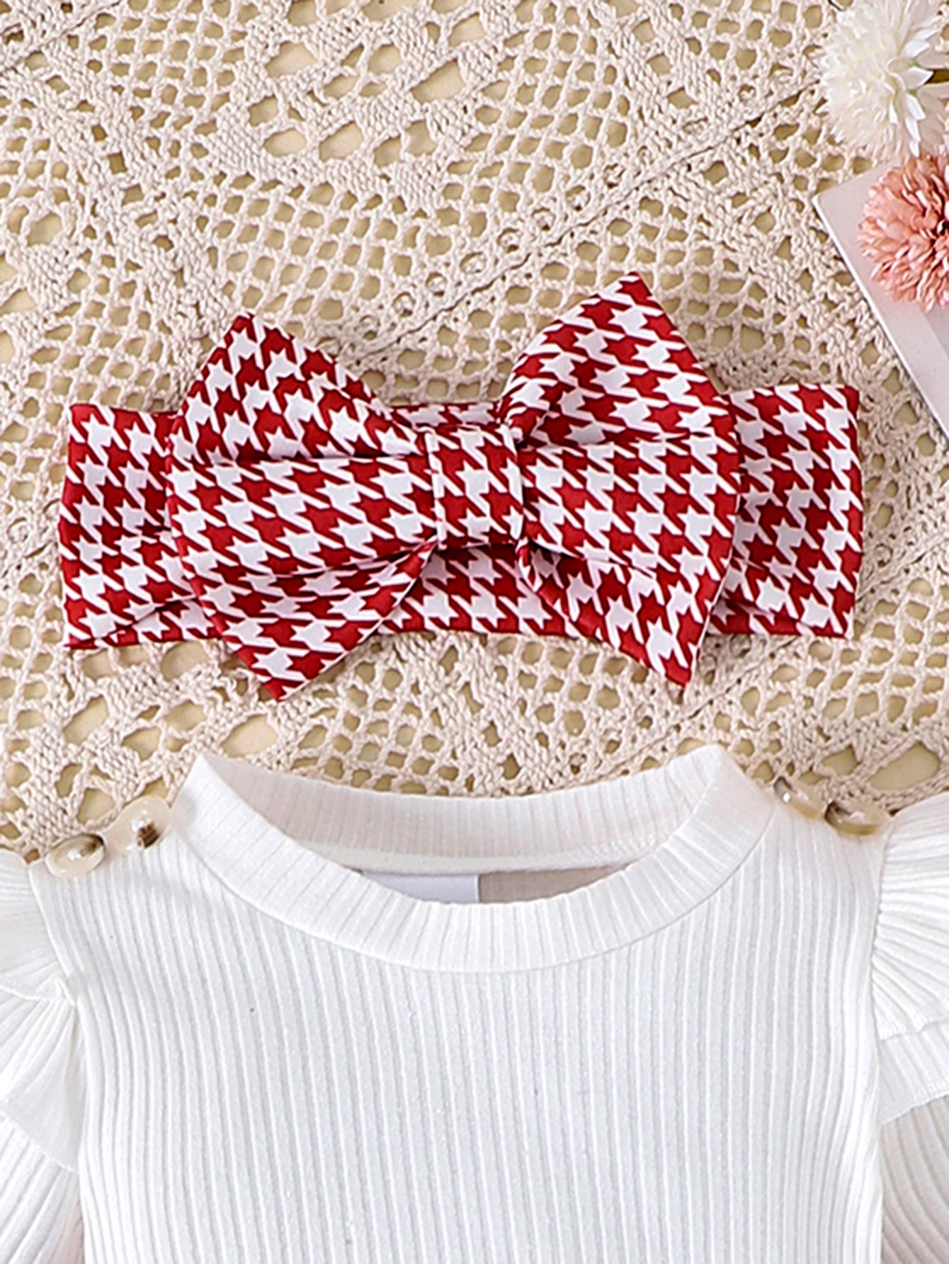 Baby Girl Romper Dress Set (Houndstooth) – 3 Pieces