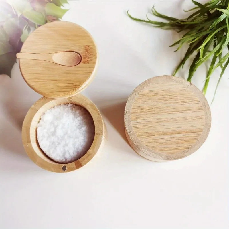 Bamboo Salt Cellar with Lid and Spoon