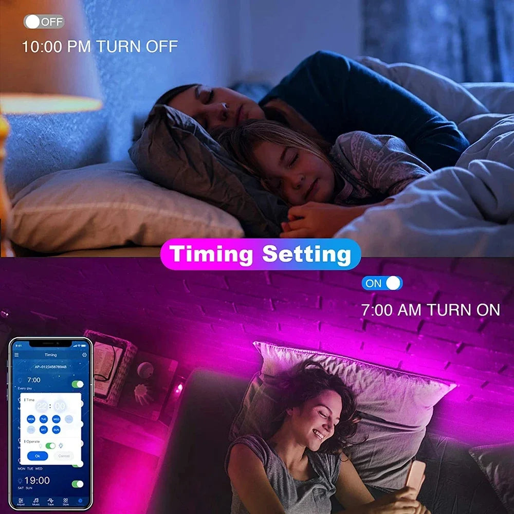 Fita de Luz LED RGB USB com App Bluetooth, Modo Música e Mudança de Cores