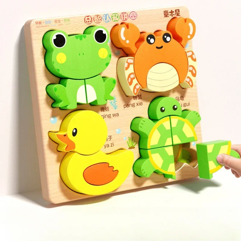 4-in-1 Wooden Montessori Puzzle (3D + Shapes + Numbers)