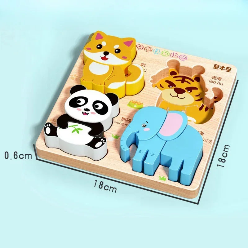 4-in-1 Wooden Montessori Puzzle (3D + Shapes + Numbers)