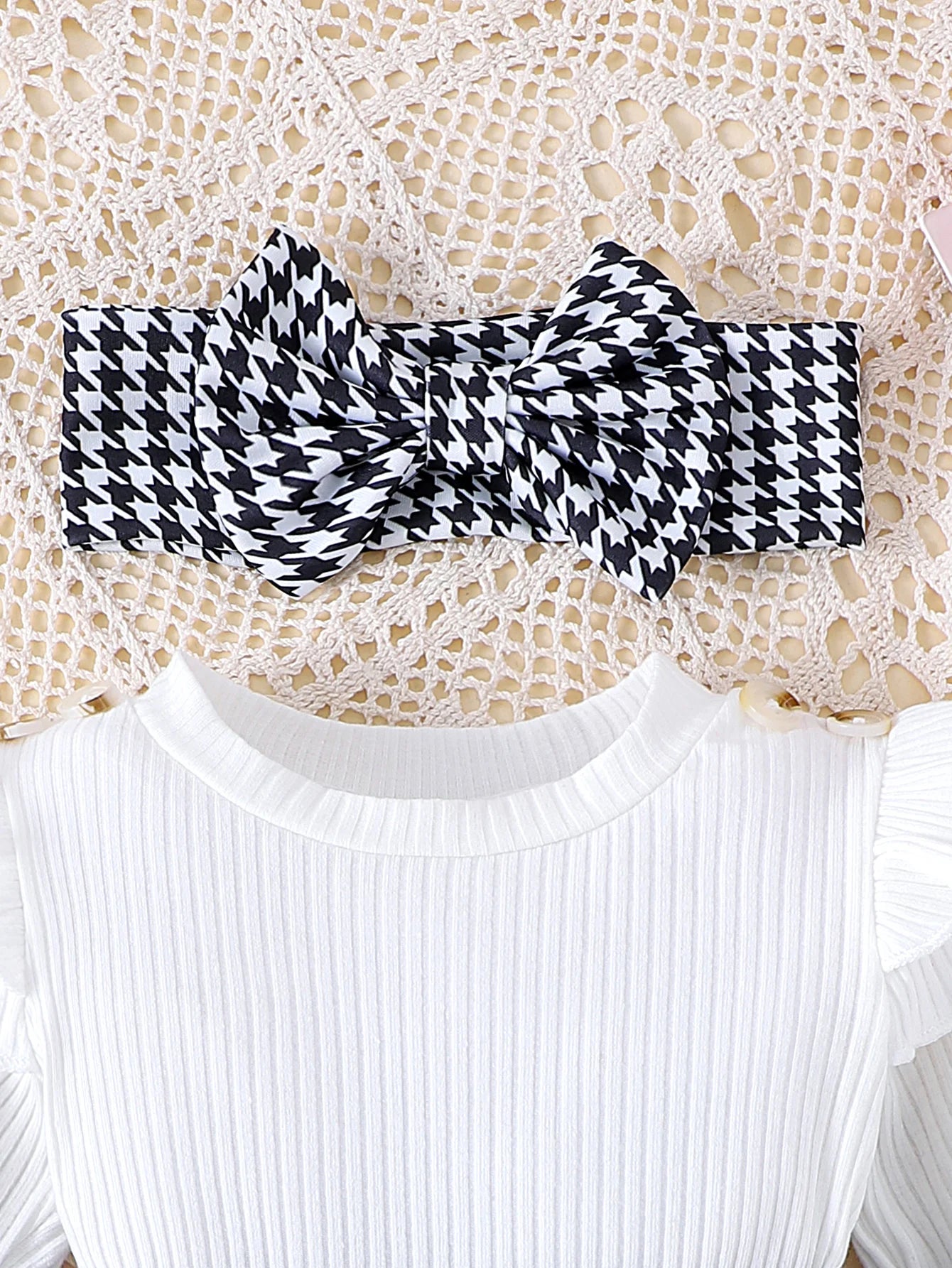 Baby Girl Romper Dress Set (Houndstooth) – 3 Pieces