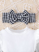 Baby Girl Romper Dress Set (Houndstooth) – 3 Pieces