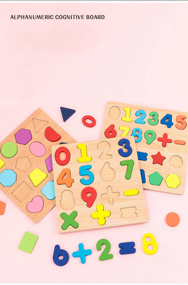 Wooden Montessori Puzzle (Letters, Numbers & Shapes)