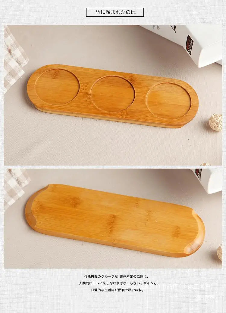 Condiment Organizer Set with Ceramic Jars & Wooden Rack
