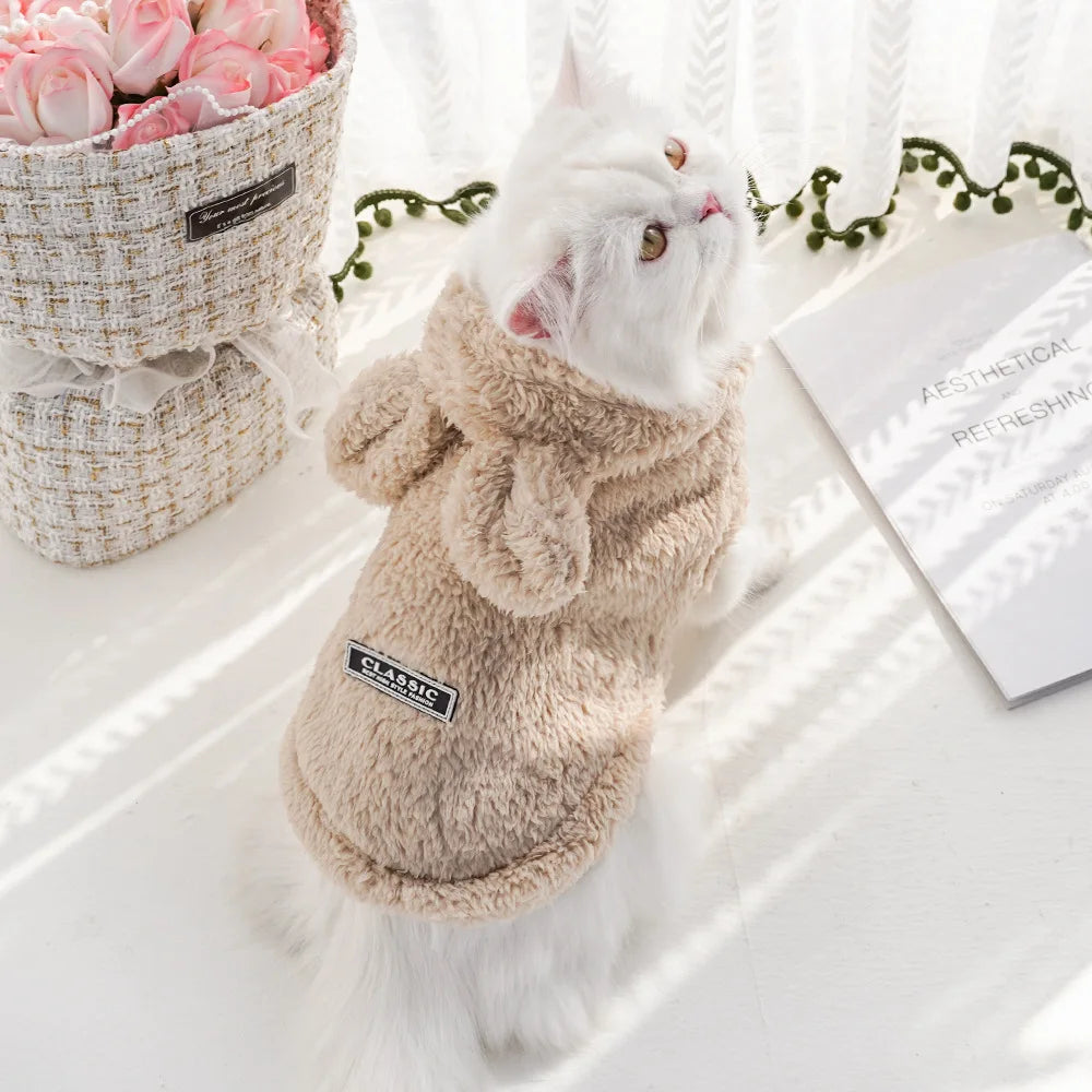Plush Pet Hoodie for Cats & Small Dogs