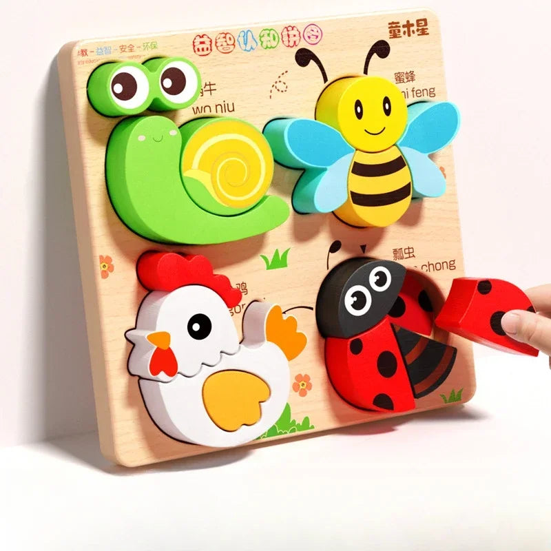 4-in-1 Wooden Montessori Puzzle (3D + Shapes + Numbers)