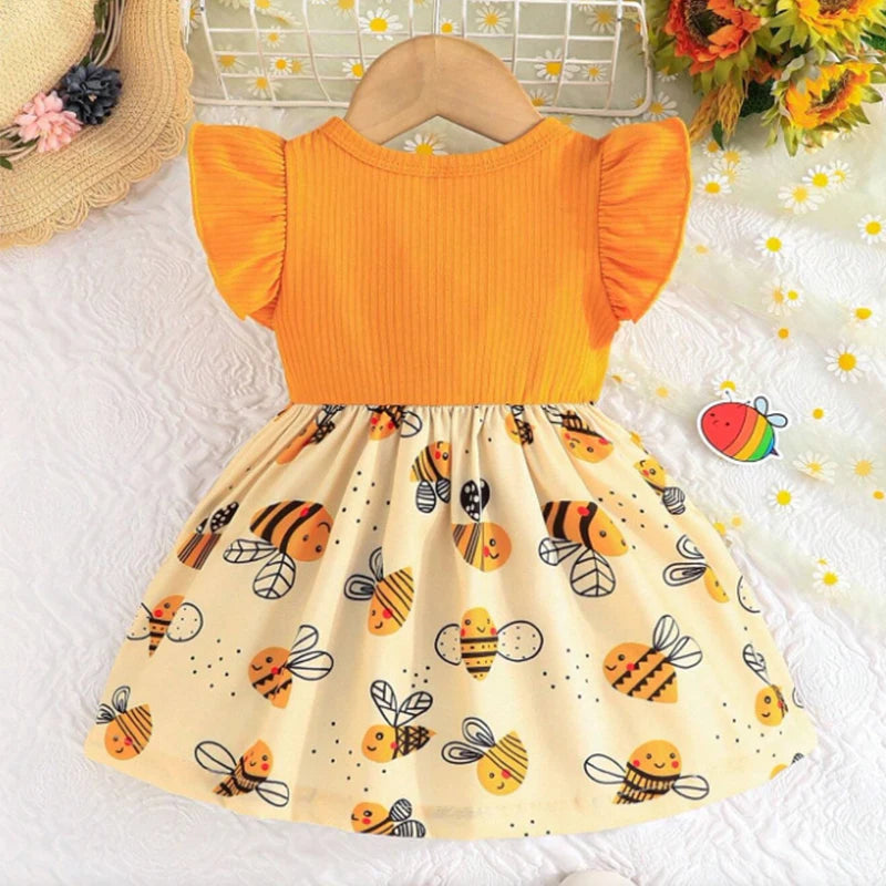 Baby Girls Bee Print Dress with Bow