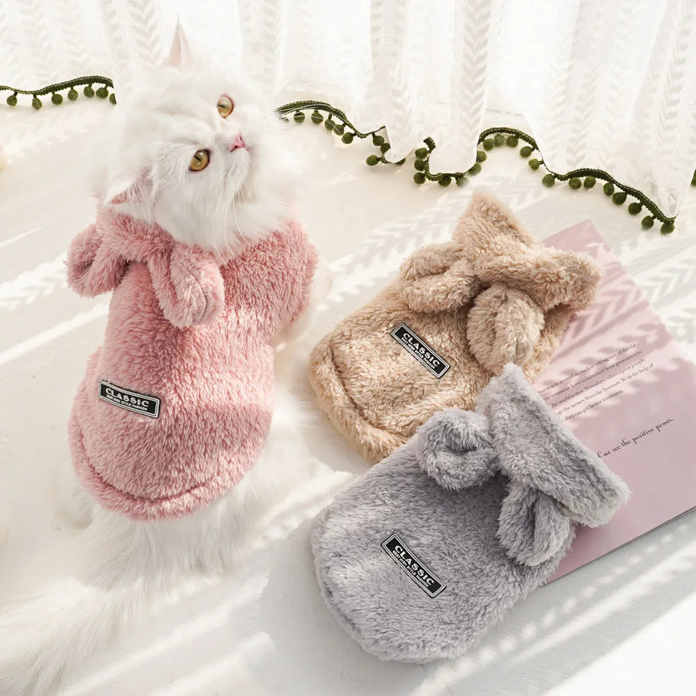 Plush Pet Hoodie for Cats & Small Dogs